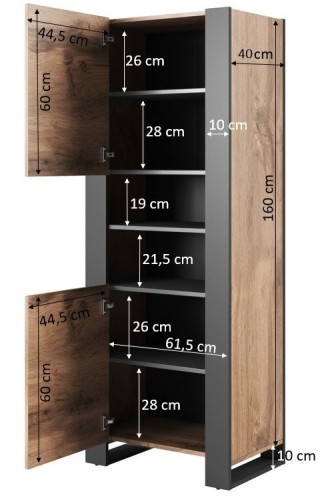 Cama Meble WOOD bookcase 65x40x170,5 oak wotan + anthracite image 4