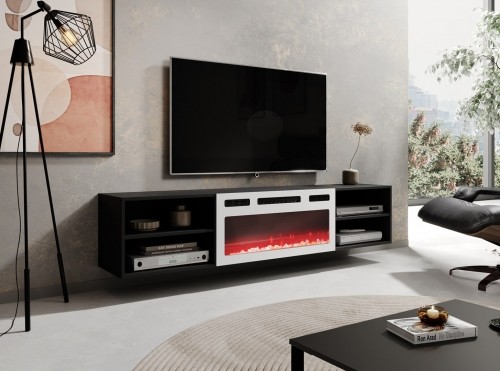 Cama Meble RTV cabinet POLO 180x33x39 black + fireplace white image 4