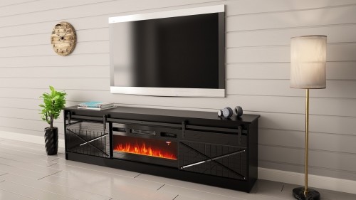 Cama Meble RTV GRANERO + fireplace cabinet 200x56.7x35 black/black gloss image 4