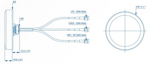 Teltonika 003R-00254 | Kombinētā antena | SISO LTE|GPS|WIFI, uzstādāma uz jumta, ar 2x SMA un 1x RP-SMA savienojumiem image 4