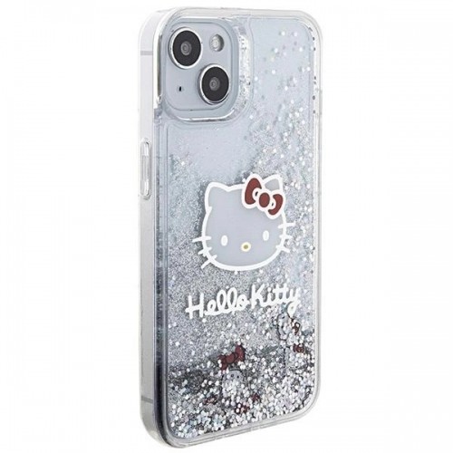 Hello Kitty Liquid Glitter Charms Kitty Head case for iPhone 15 - silver image 4