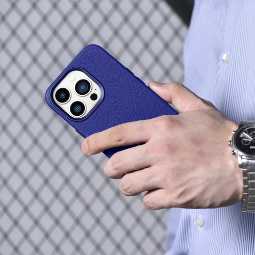 iCarer Litchi Premium Leather Case iPhone 14 Pro Magnetic Leather Case with MagSafe Dark Blue (WMI14220710-DB) image 4