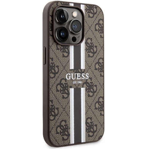 Guess GUHMP15LP4RPSW iPhone 15 Pro 6.1" brązowy|brown hardcase 4G Printed Stripes MagSafe image 4