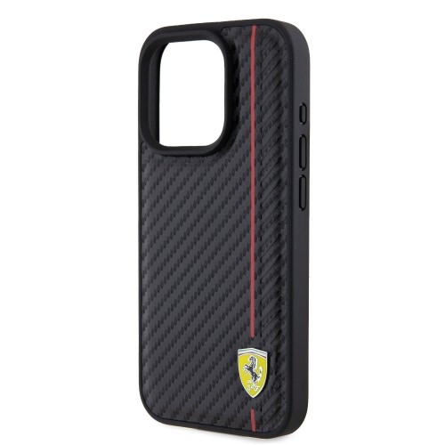 Ferrari PU Leather Carbon Vertical Red Line Case for iPhone 15 Pro Black image 4