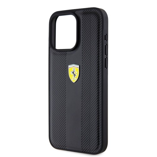 Ferrari PU Leather Hot Stamp Groove Pattern Case for iPhone 15 Pro Max Black image 4