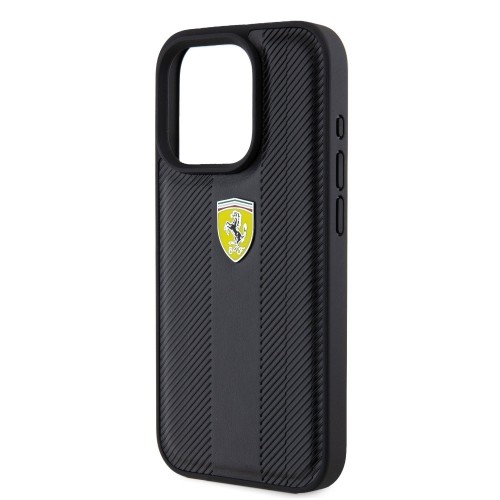 Ferrari PU Leather Hot Stamp Groove Pattern Case for iPhone 15 Pro Black image 4