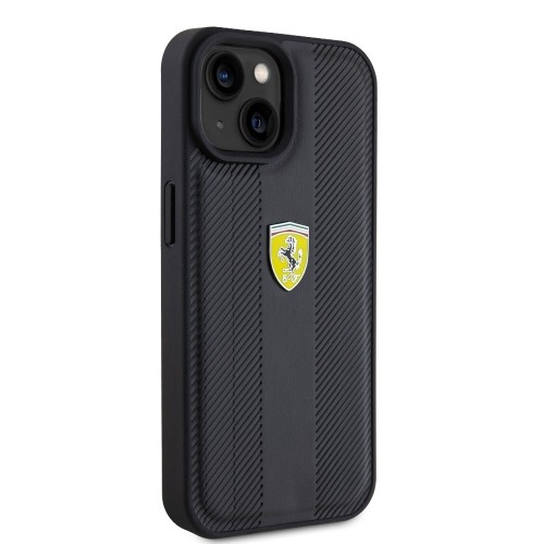 Ferrari PU Leather Hot Stamp Groove Pattern Case for iPhone 15 Black image 4