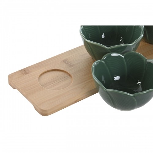 Appetizer Set Home ESPRIT Green Dark green Bamboo Porcelain Tropical 4 Pieces 32 x 10 x 7 cm (2 Units) image 4