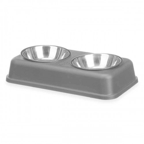 Pet feeding dish Grey Metal 35 x 7,5 x 19 cm Double (12 Units) image 4