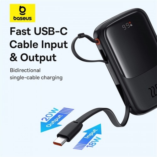 Baseus Qpow Pro+ 10000mAh 22.5W powerbank with built-in USB-C cable and display - black image 4