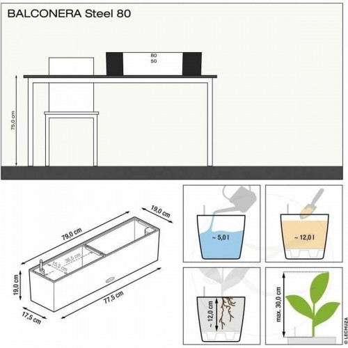 Self-watering flowerpot Lechuza Silver 79 x 19 x 19 cm Rectangular image 4