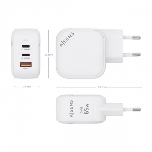 Wall Charger Aisens ASCH-65W3P026-W White 65 W (1 Unit) image 4