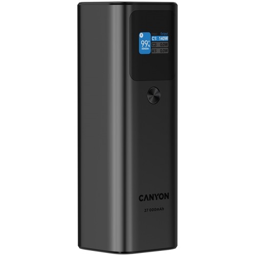 CANYON PB-2010, allowed for air travel power bank 27000mAh/97.2Wh Li-poly battery, in/out:2xUSB-C PD3.1 140W, out:USB-A QC 3.0 22.5W,TFT display,Dark Grey image 4