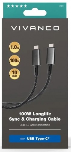 Vivanco кабель USB-C - USB-C 3.2 LongLife Charging 100W 1 м (64011) image 4