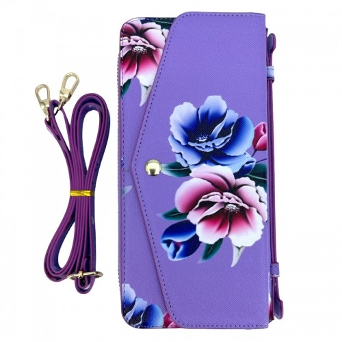 Evelatus Эко-кожаный кошелек-чехол с магнитным фиксатором для смартфона и плечевым ремнем Flower Фиолетовый image 4
