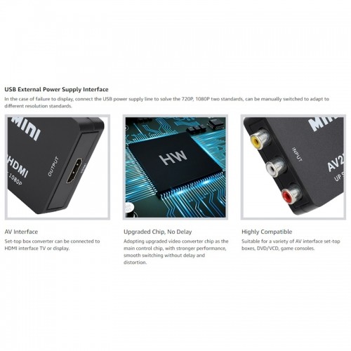 iLike HD6 Mini Digitāls-analogs pārveidotājs scrat HDMI ieeja uz 3RCA izeja Mini USB barots melns (OEM) image 4