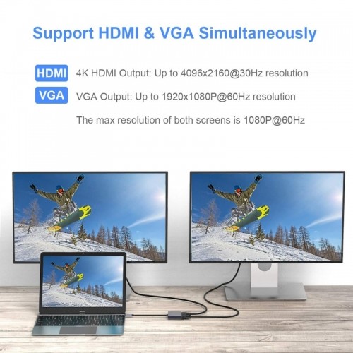 iLike HD5 4in1 Konverteris USB-C uz Hdmi 4K 30Hz / VGA monitors / USB 3.0 / USB-C PD 100W image 4