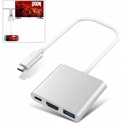 iLike HD1 3in1 USB-C (Type-C) Ligzdas uz HDMI 4K / USB 3.0 / USB-C Siev. Audio & Video Kabeļa Adapteris Sudraba (OEM) image 4