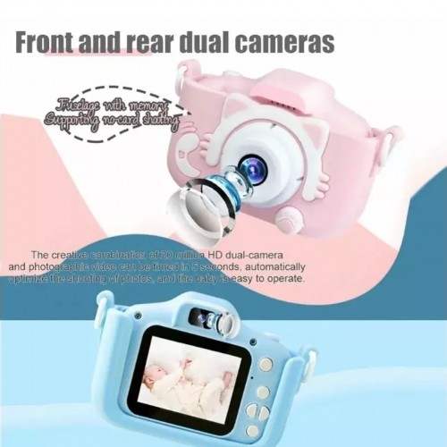 CP X5 Детская Цифровая Фото и Видео камера с Резиновым чехлом MicroSD катрой  2'' LCD цветным экраном Розовый кот image 4