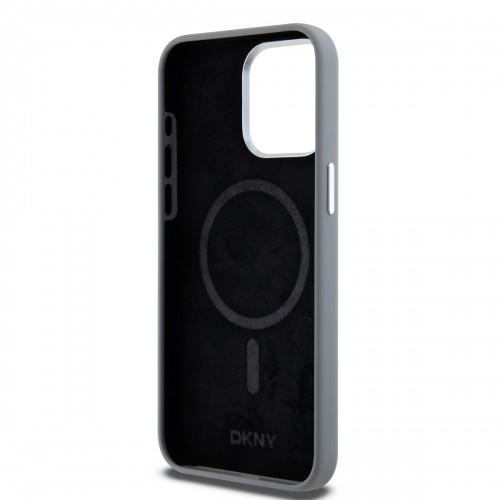 DKNY Liquid Silicone Silver Metal Logo MagSafe Case for iPhone 15 Pro Max Grey image 4