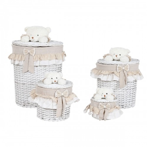 Laundry basket Home ESPRIT White Beige wicker Shabby Chic 45 x 45 x 68 cm 4 Pieces image 4