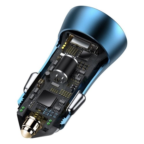Baseus Golden Contactor Pro car charger, USB + USB-C, QC4.0+, PD, SCP, 40W (blue) + USB-C - Lightning cable 1m (blue) image 4