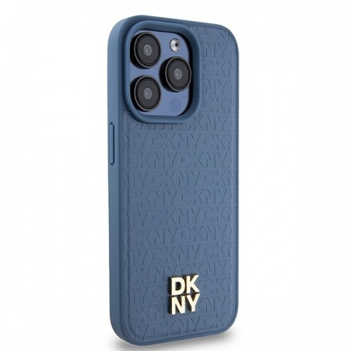 DKNY DKHMP15LPSHRPSB iPhone 15 Pro 6.1" niebieski|blue hardcase Leather Monogram Pattern Metal Logo MagSafe image 4