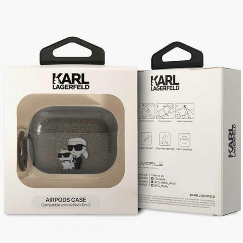 Karl Lagerfeld KLAP2HNKCTGK Airpods Pro 2 vāciņš melns|Gliter Karl Choupette image 4