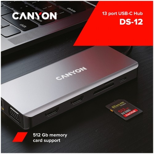 CANYON hub DS-12 13in1 4k USB-C Dark Grey image 4