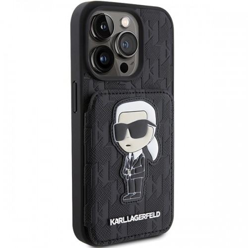 Karl Lagerfeld KLHCP15XSAKKNSCK iPhone 15 Pro Max 6.7" czarny|black hardcase Saffiano Cardslots and Stand Monogram Ikonik Patch image 4