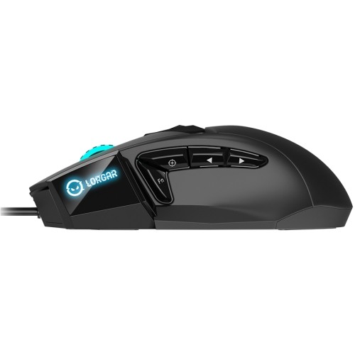 LORGAR Stricter 579, gaming mouse, 9 programmable buttons, Pixart PMW3336 sensor, DPI up to 12 000, 50 million clicks buttons lifespan, 2 switches, built-in display, 1.8m USB soft silicone cable, Matt UV coating with glossy parts and RGB lights with 4 LED image 4