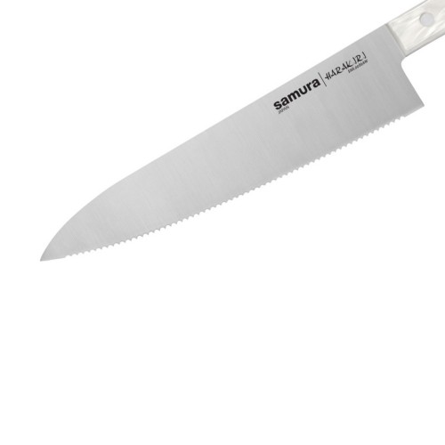 Samura Harakiri Acryl Кухонный нож Шефа c зубчатым лезвием 208mm с акриловой ручкой с AUS 8 кованной японской стали 58 HRC image 4