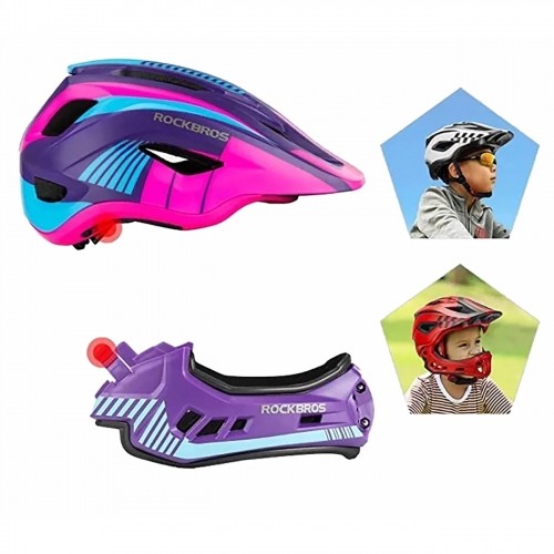 Rockbros TT-32SBPP-M children's bicycle helmet with removable chinbar, size M - purple-pink image 4