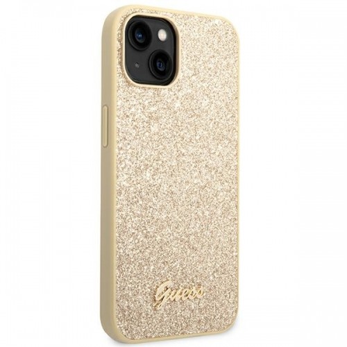 Guess PC|TPU Glitter Flakes Metal Logo Case for iPhone 14 Gold image 4