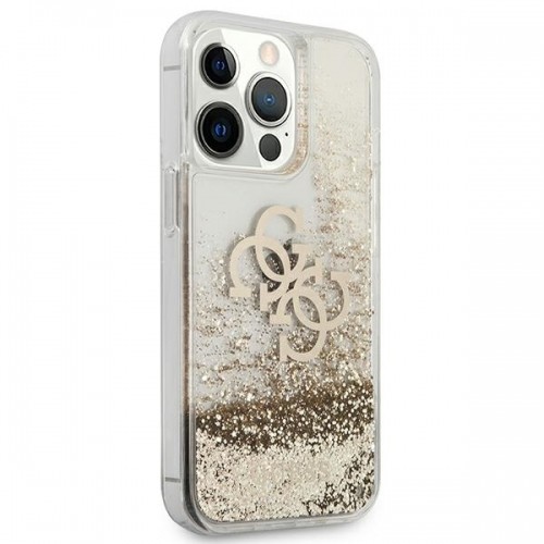 Guess TPU Big 4G Liquid Glitter Gold Case for iPhone 13 Pro Max Transparent image 4