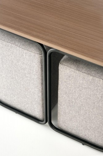 Halmar PAMPA, coffee table with pouffes, top: walnut, legs: black, pouffe: grey image 5