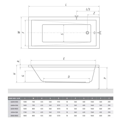 Roth KUBIC NEO SLIM /170×75 9330SLM Прямоугольная акриловая ванна image 5