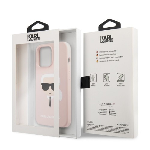 KLHCP13LSLKHP Karl Lagerfeld Liquid Silicone Karl Head Case for iPhone 13 Pro Light Pink image 5