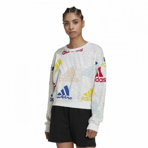 Women’s Sweatshirt without Hood Adidas Essentials Multi-Coloured White image 5