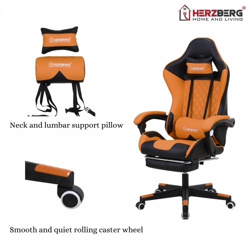 Herzberg Home & Living Herzberg Gaming and Office Chair with Retractable Footrest Red image 5