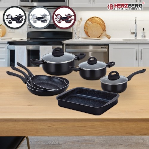 Herzberg Cooking Herzberg 10 Pieces Marble Coated Cookware Set - Silver image 5