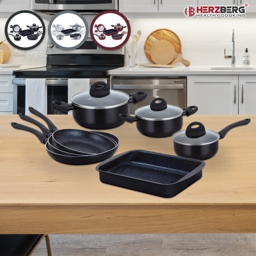 Herzberg Cooking Herzberg HG-9016BR: 10 Pieces Marble Coated Cookware Set - Burgundy image 5