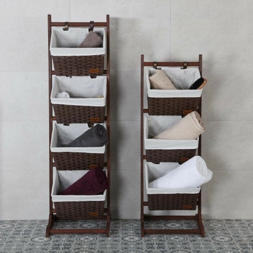 Bathroom Shelves Versa Dark brown 4 Baskets Brown Multicolour Cotton Wood Rattan 35 x 125 x 35 cm image 5