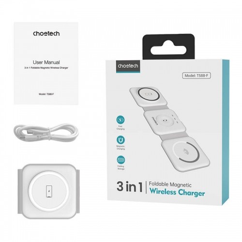 Choetech T588-F 3in1 Magnetic Wireless Charger 15W (white) image 5