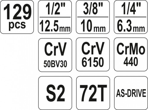 Instrumentu komplekts 1/4'' 1/2" 3/8'' (129gab.) YT-38881 YATO image 5