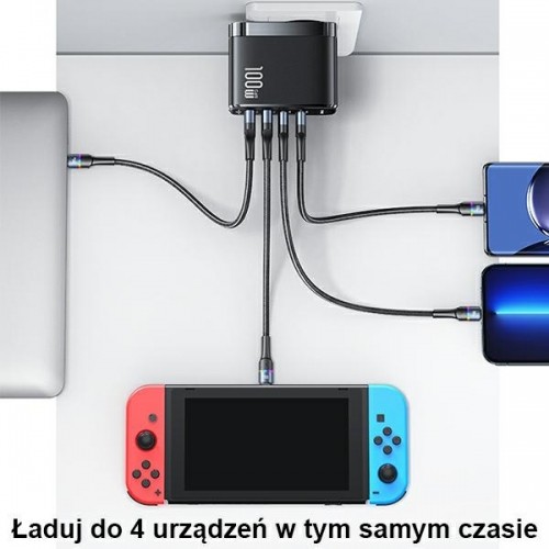 USAMS CC145TC01 lādētājs 2xUSB-C| 2xUSB |100W|PD3.0 +QC3.0 | melns image 5