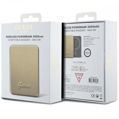 Guess Powerbank indukcyjny 5W GUPBM3ALGSGD 3000mAh złoty|gold MagSafe Metal Script Logo image 5