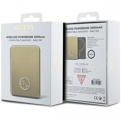 Guess Powerbank indukcyjny 5W GUPBM3AL4DMD 3000mAh złoty|gold MagSafe 4G Strassed Metal Logo image 5