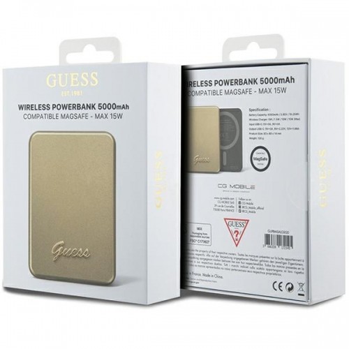 Guess Powerbank indukcyjny 15W GUPBM5ALGSGD 5000mAh złoty|gold MagSafe Metal Script Logo image 5