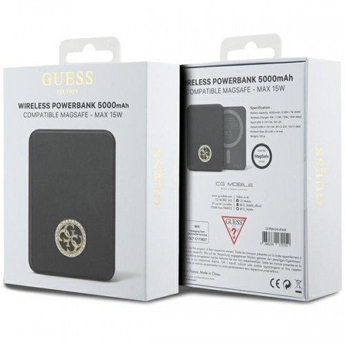 Guess Powerbank indukcyjny 15W GUPBM5AL4DMK 5000mAh czarny|black MagSafe 4G Strassed Metal Logo image 5